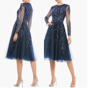 Mac Duggal EMBELLISHED TEA-LENGTH ILLUSION COCKTAIL DRESS NWT 11136